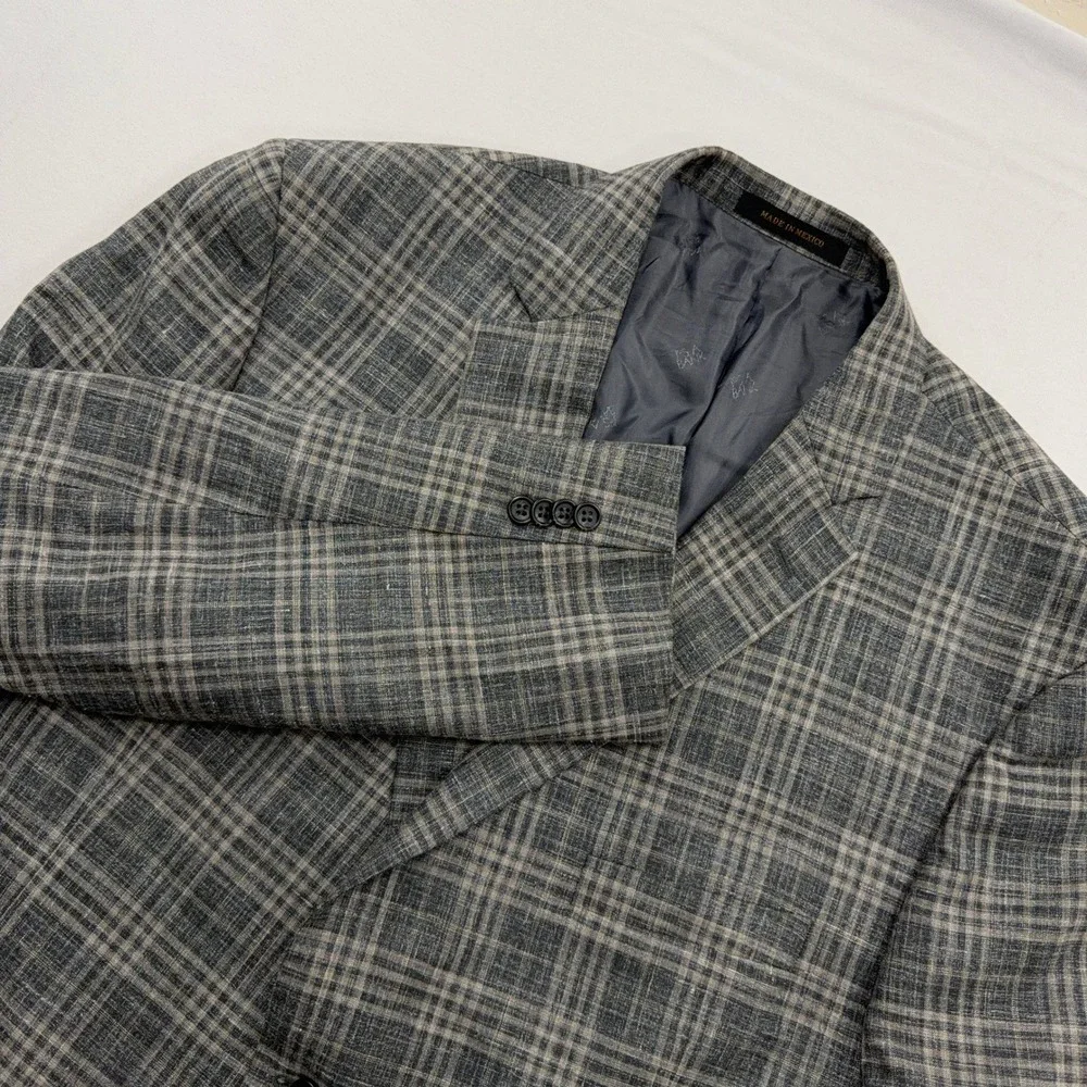 Jos. A. Bank Sport Coat Reserve E. Thomas Silk Wool Linen Plaid Grey Mens 50R